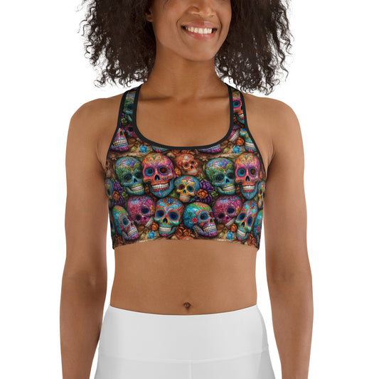 Colorful Sugar Skull Printed Sports bra