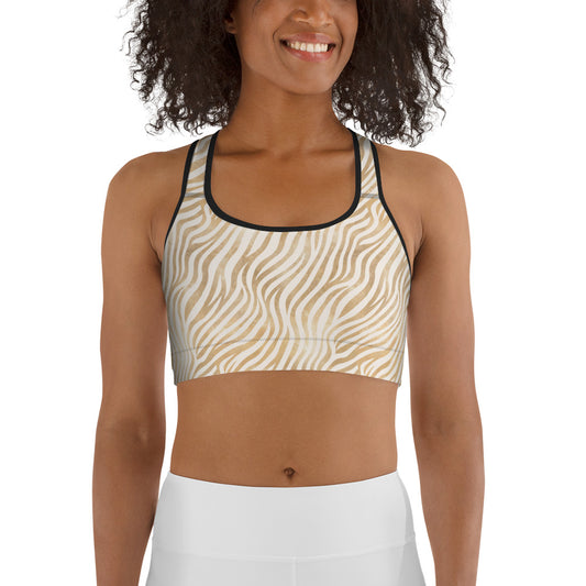 Shimmering Golden Zebra Skin Printed Sports bra