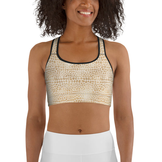 Shimmering Golden Crocodile Skin Printed Sports bra