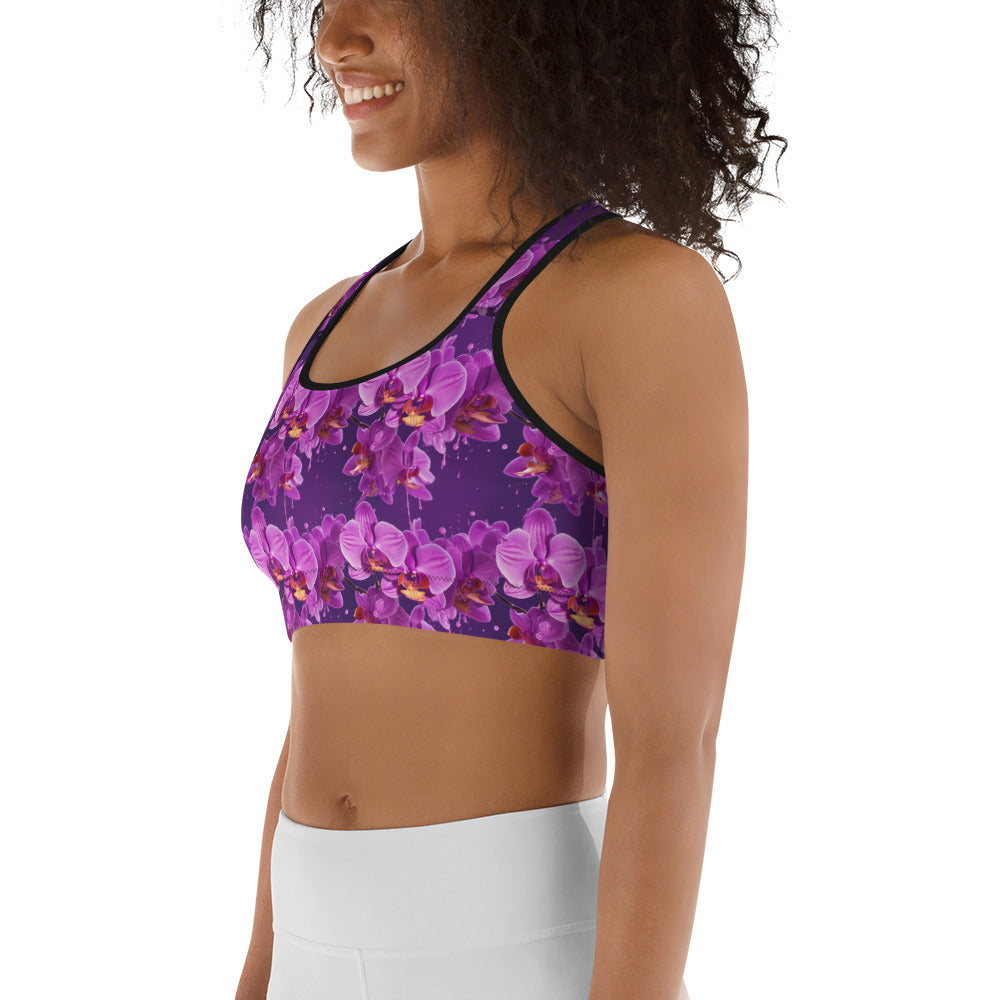 Purple Orchid Floral Print Sports bra