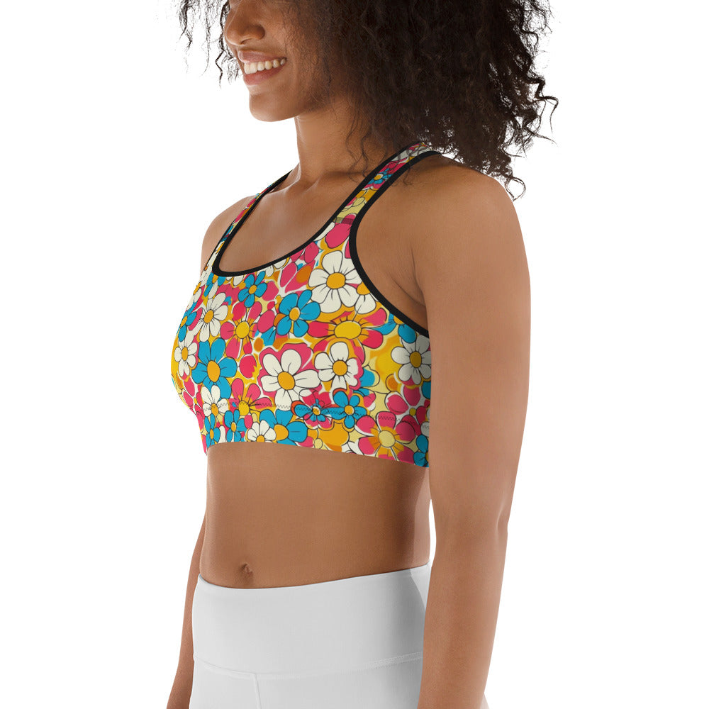 Groovy Floral Print Sports bra