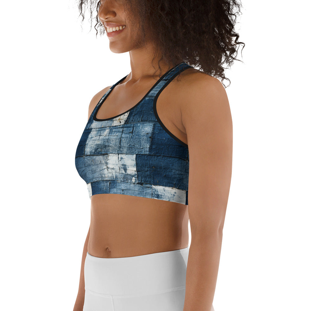 Washed Denim Print Sports bra