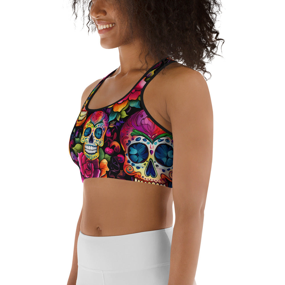 Sugar Skull & Roses Printed Sports bra