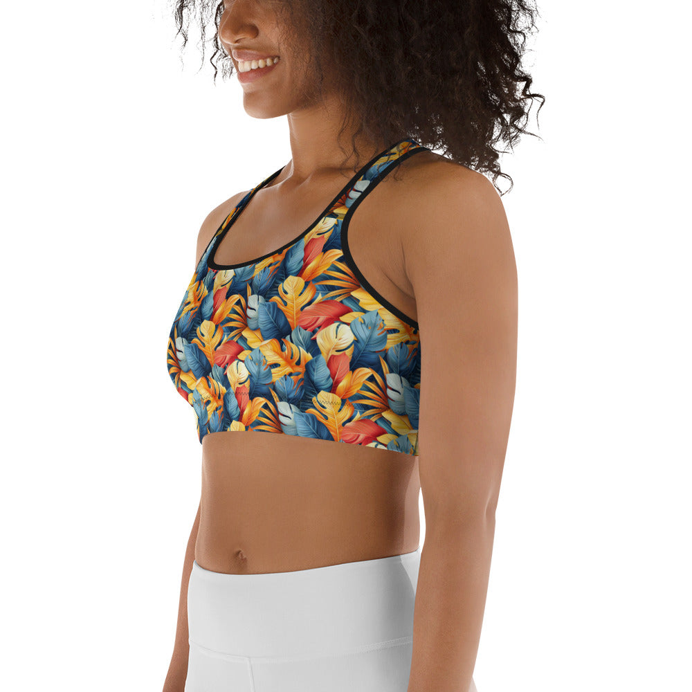 Colorful Tropical Foliage Printed Sports bra