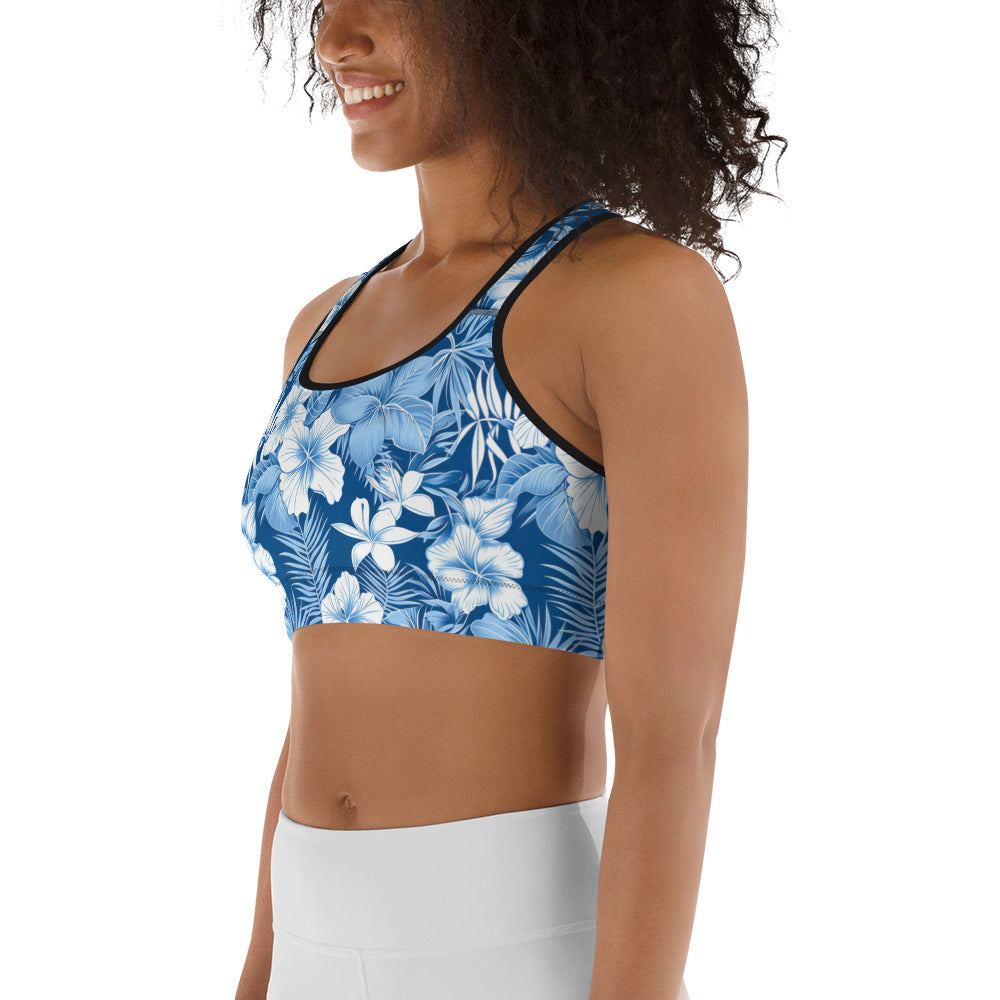 Shades of Blue Hibiscus Floral Printed Sports bra