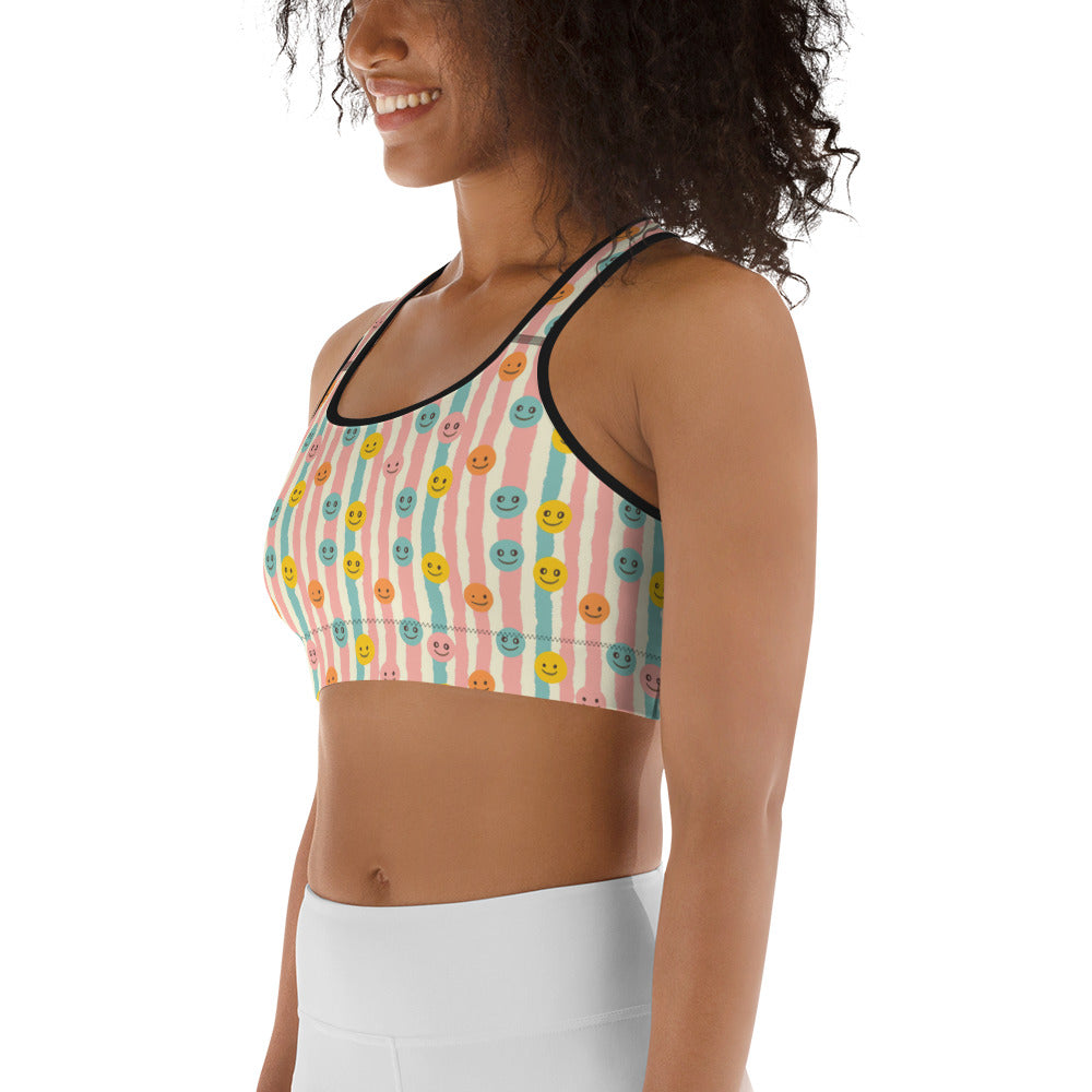 Groovy Smiley Emoji Printed Sports bra