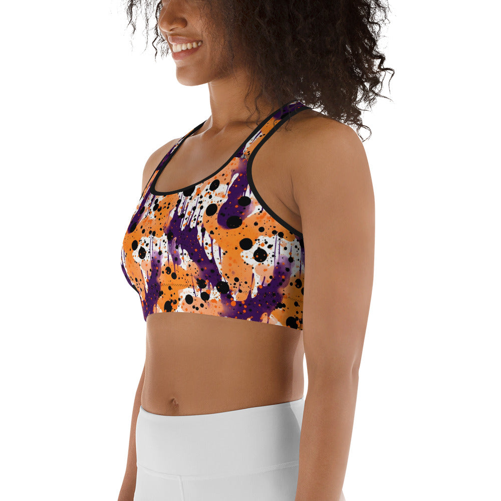 Orange Black Purple Color Splatter Sports Bra