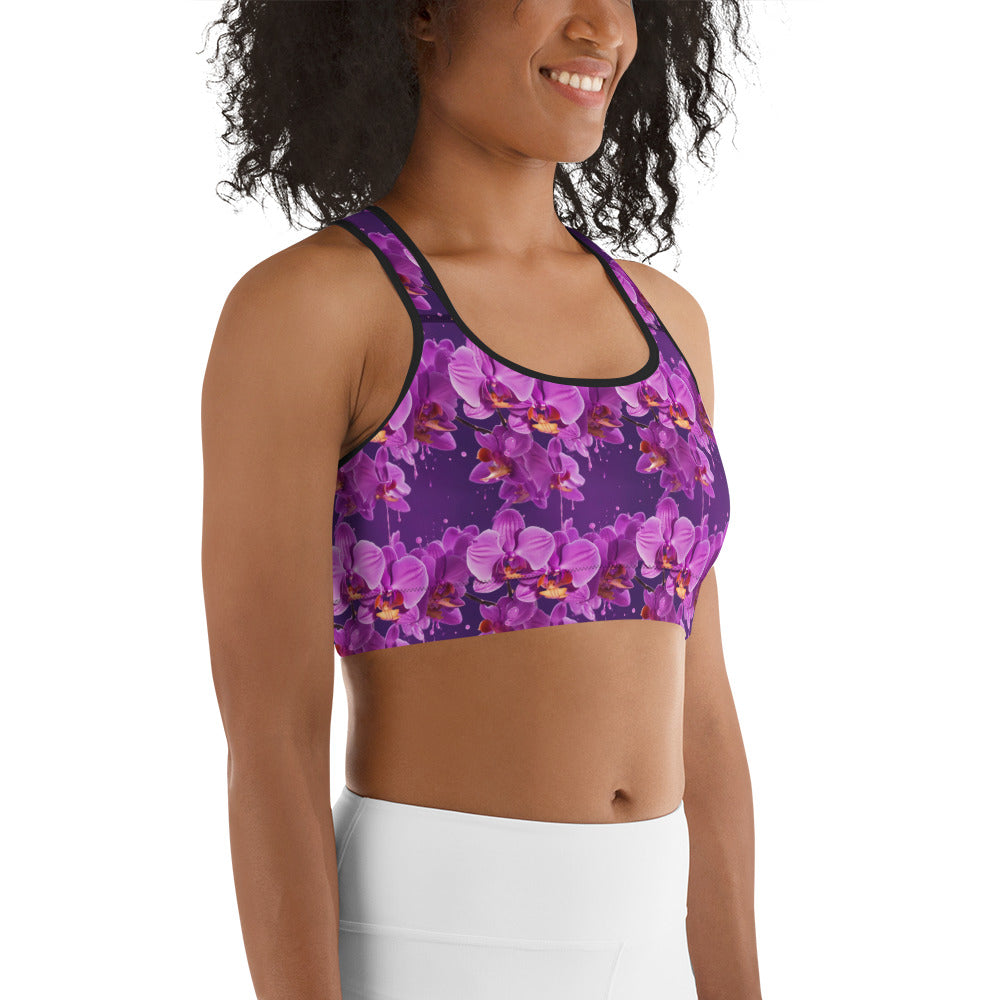 Purple Orchid Floral Print Sports bra