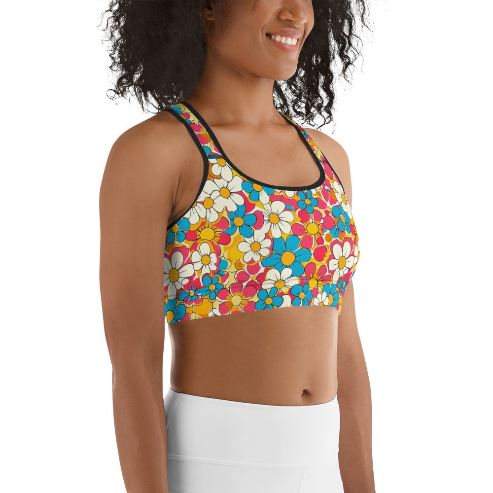 Groovy Floral Print Sports bra