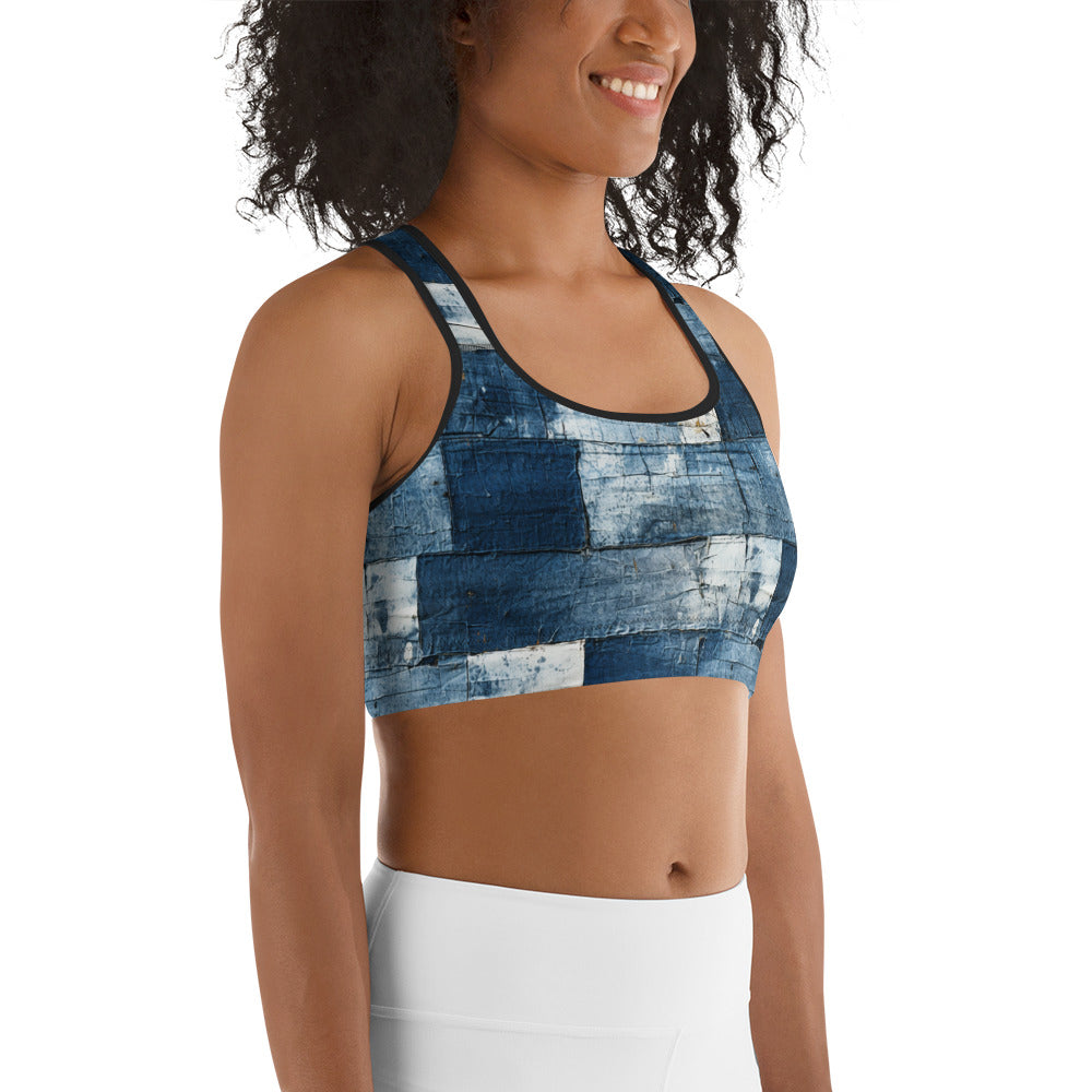 Washed Denim Print Sports bra