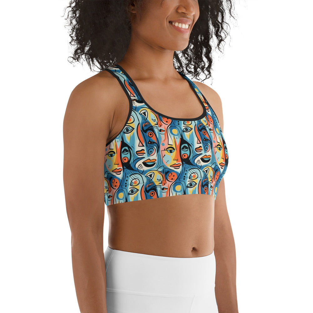 Blue & Yellow Faces Pop Art Printed Sports bra