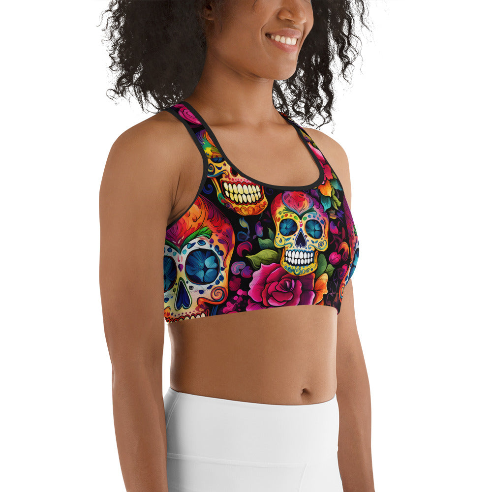 Sugar Skull & Roses Printed Sports bra