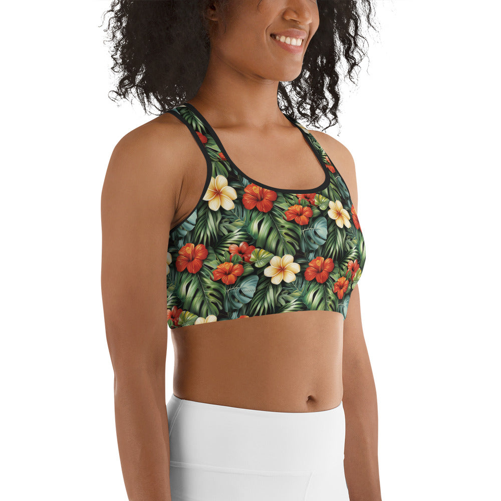 Red & Yellow Hibiscus Floral Printed Sports bra