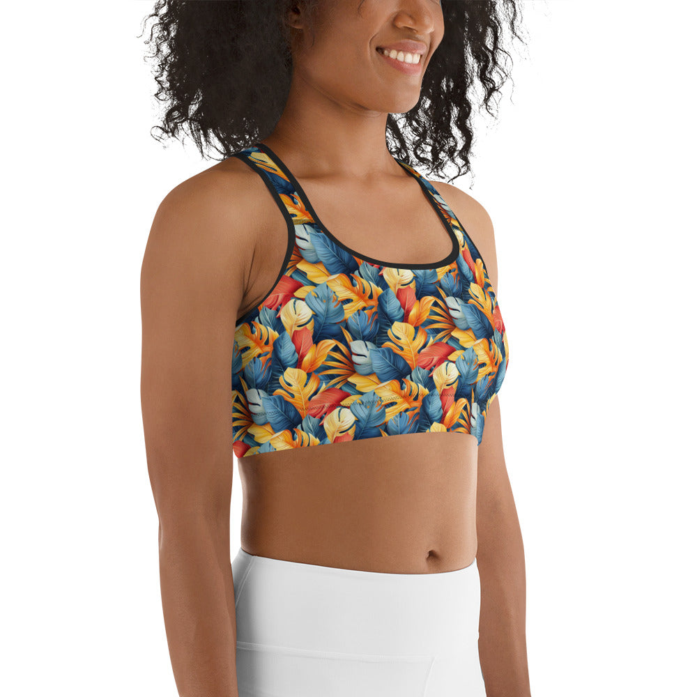 Colorful Tropical Foliage Printed Sports bra