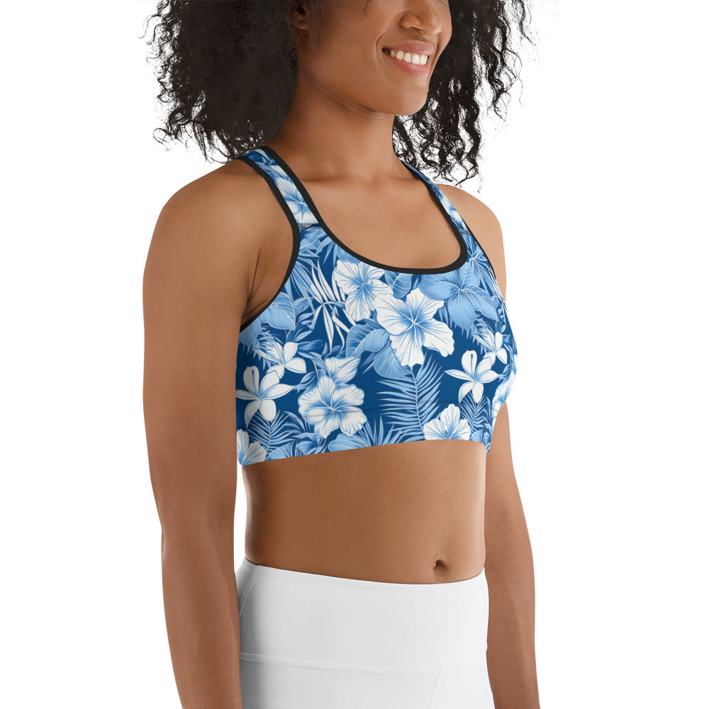 Shades of Blue Hibiscus Floral Printed Sports bra