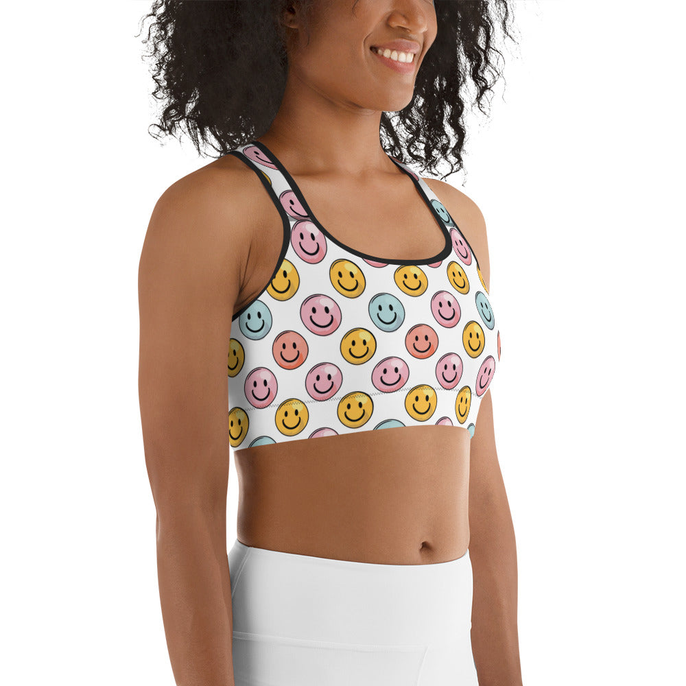 Bubble Gum Emoji Smiley Printed Sports bra