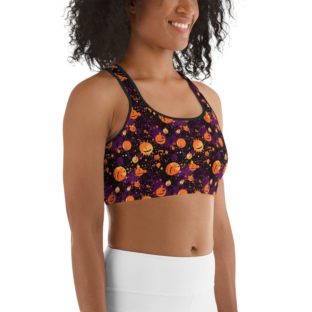 Spooky Pumpkin Splatter Halloween Sports bra