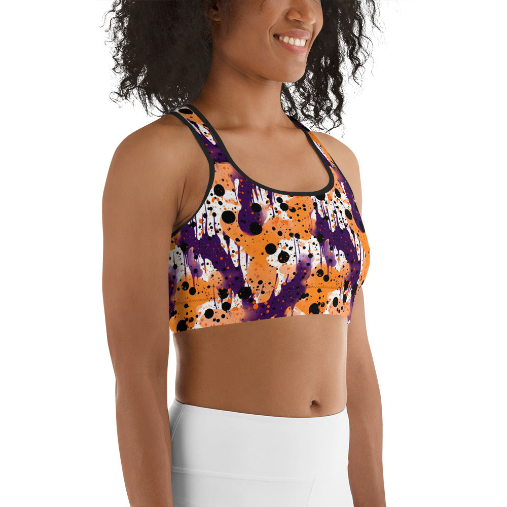 Orange Black Purple Color Splatter Sports Bra