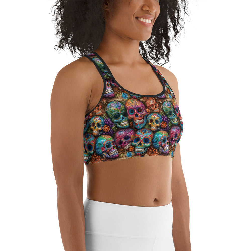 Colorful Sugar Skull Printed Sports bra