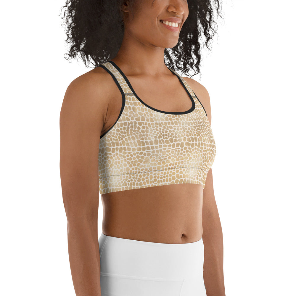 Shimmering Golden Crocodile Skin Printed Sports bra