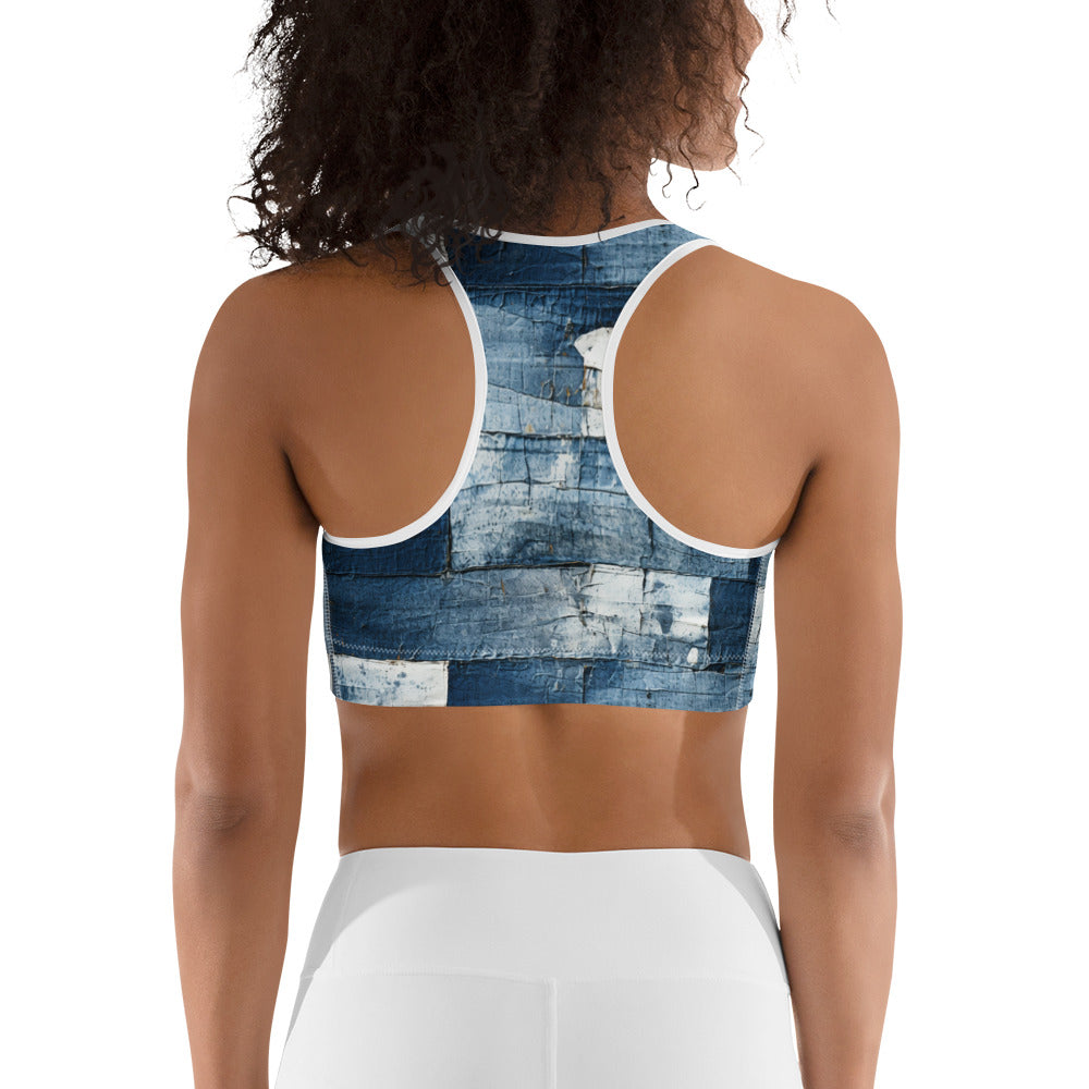 Washed Denim Print Sports bra