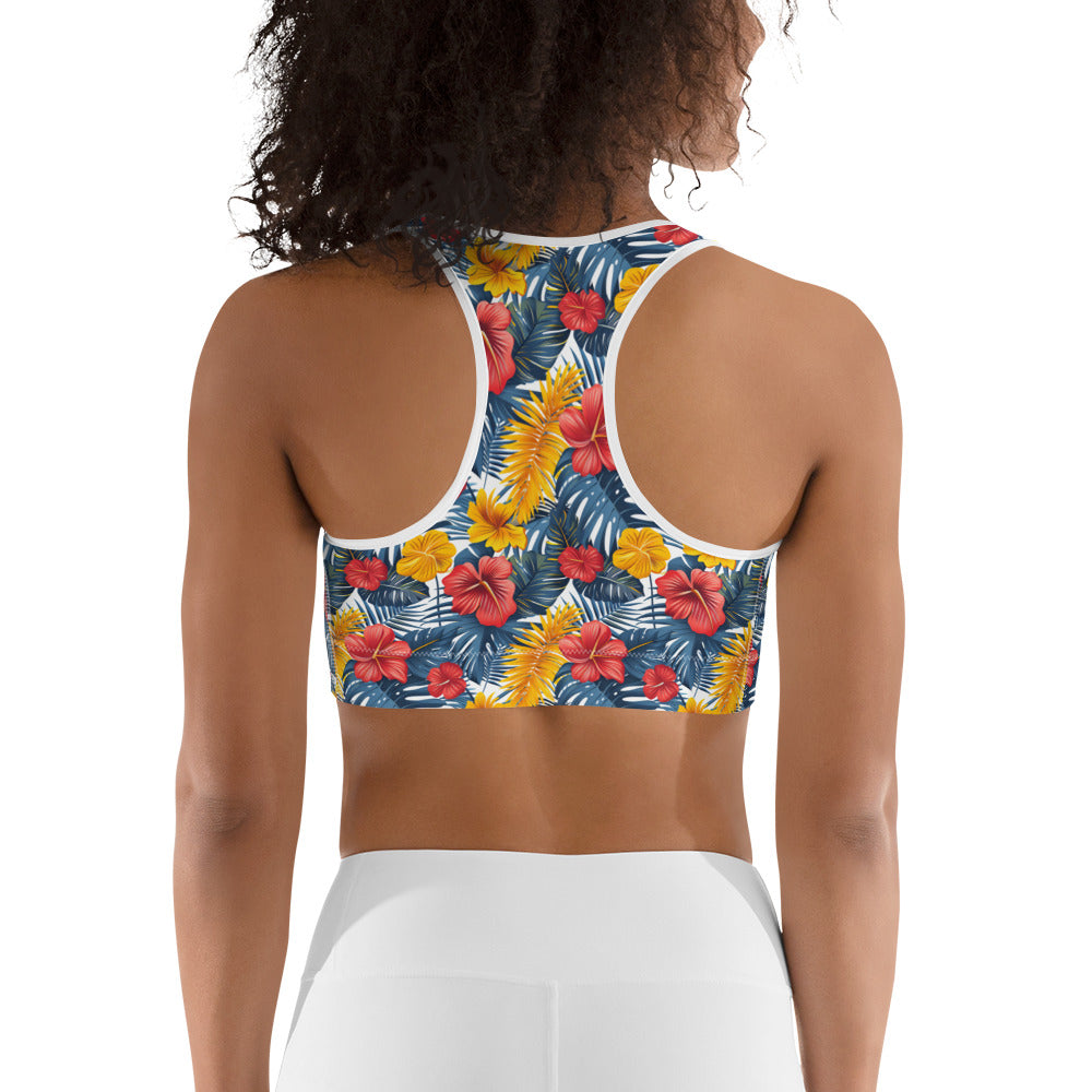 Vibrant Tropical Flowers and Foliage Printed Sports bra