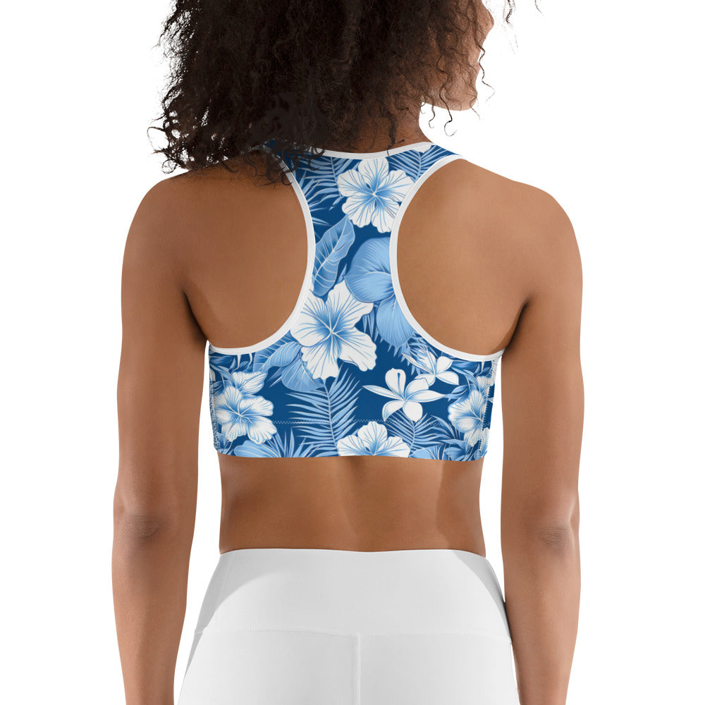 Shades of Blue Hibiscus Floral Printed Sports bra