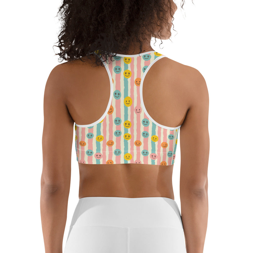 Groovy Smiley Emoji Printed Sports bra