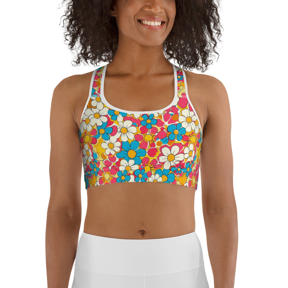 Groovy Floral Print Sports bra