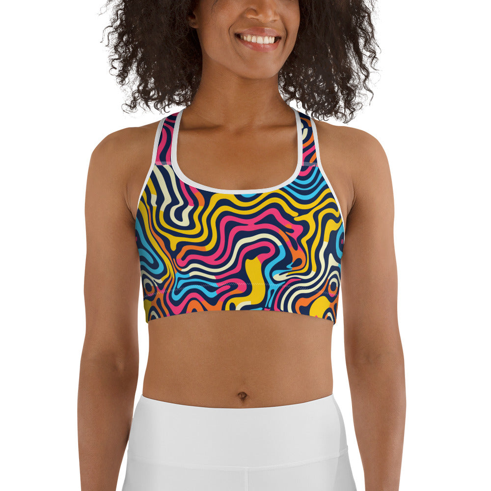 Psychedelic Waves Pattern Sports bra