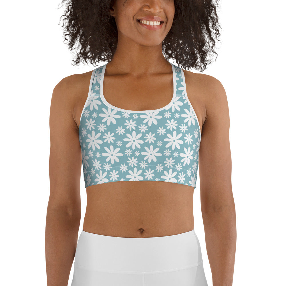 White Floral Sports bra