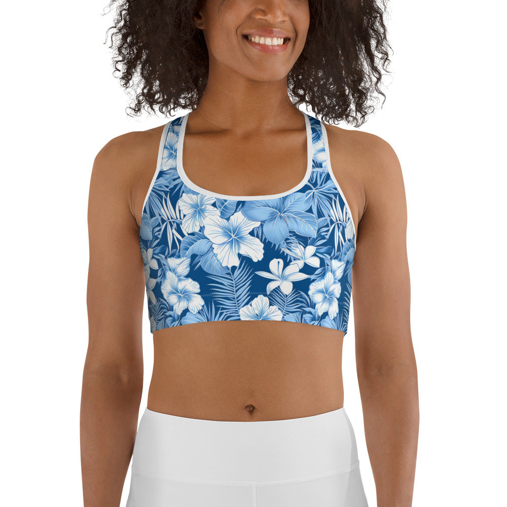 Shades of Blue Hibiscus Floral Printed Sports bra