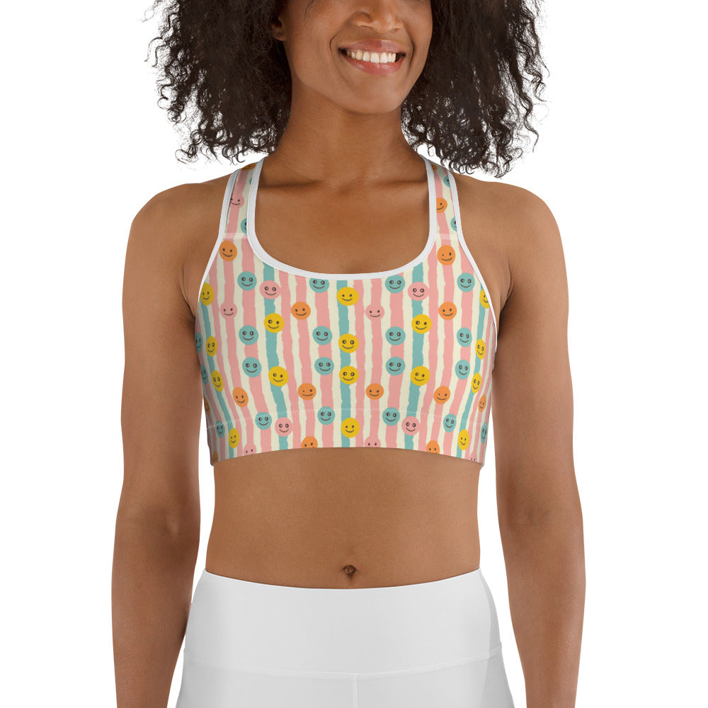 Groovy Smiley Emoji Printed Sports bra