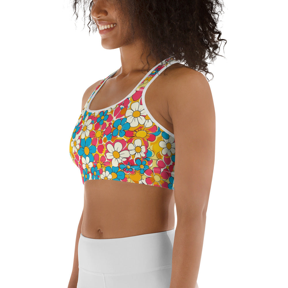 Groovy Floral Print Sports bra