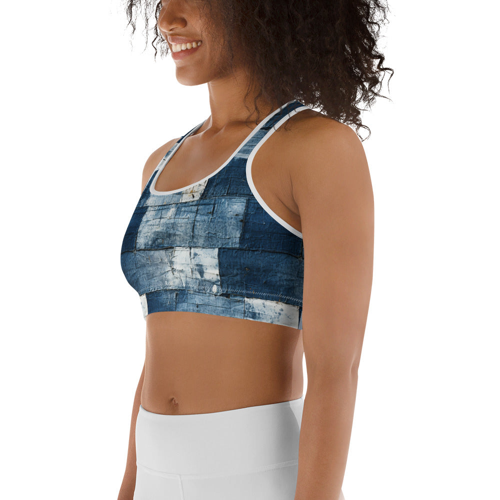 Washed Denim Print Sports bra