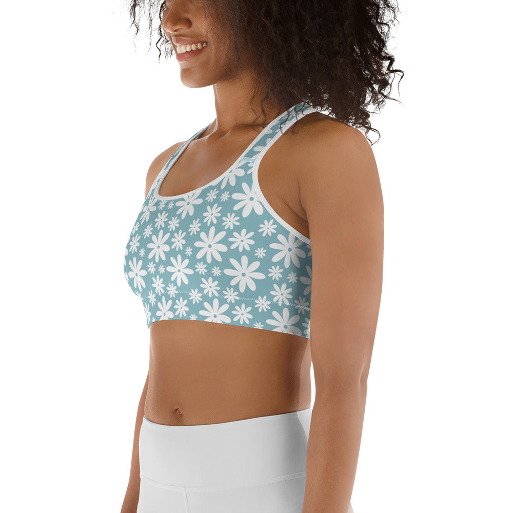 White Floral Sports bra