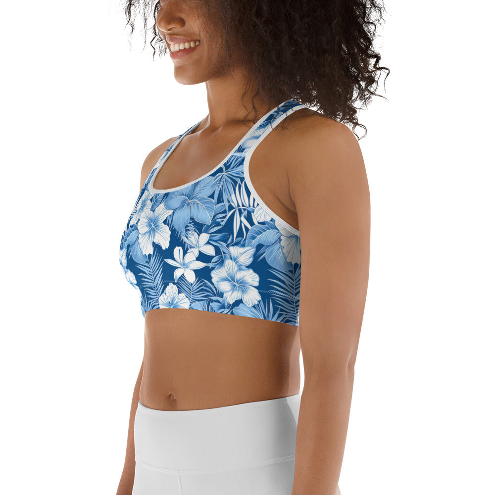 Shades of Blue Hibiscus Floral Printed Sports bra