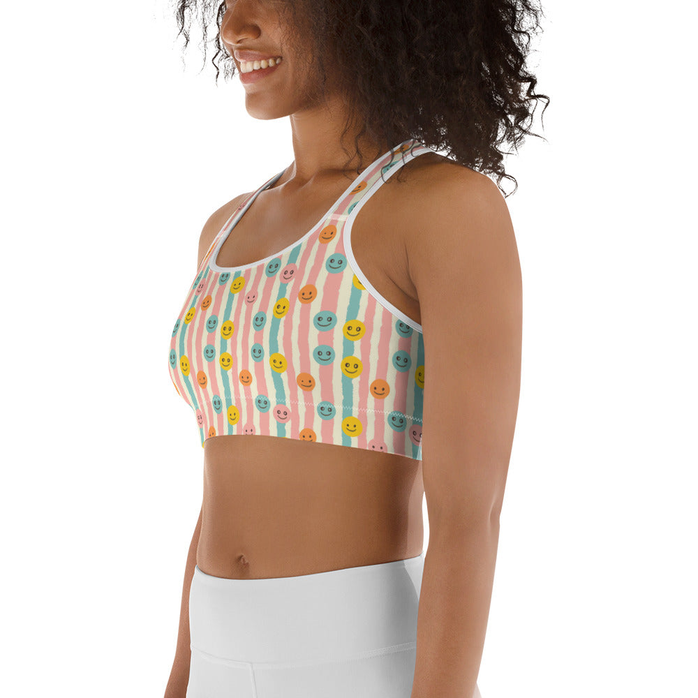 Groovy Smiley Emoji Printed Sports bra