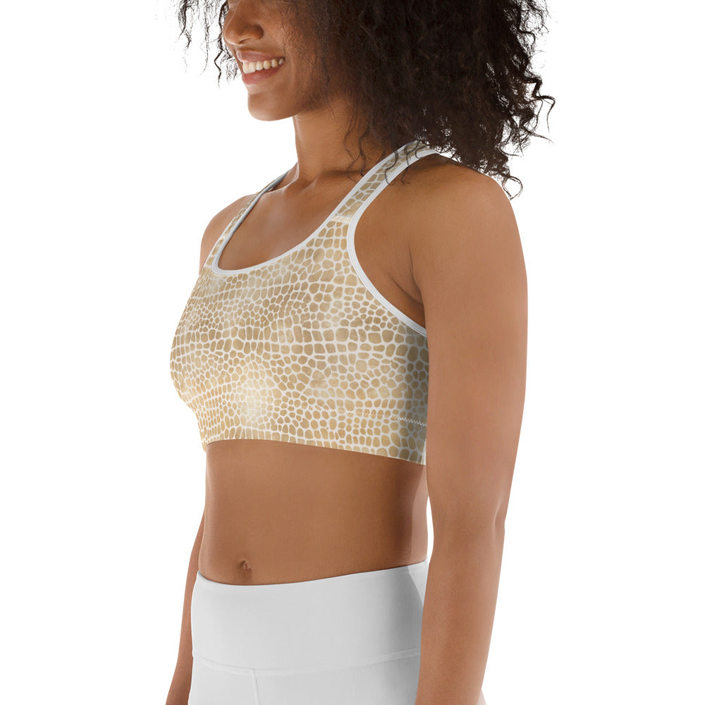 Shimmering Golden Crocodile Skin Printed Sports bra