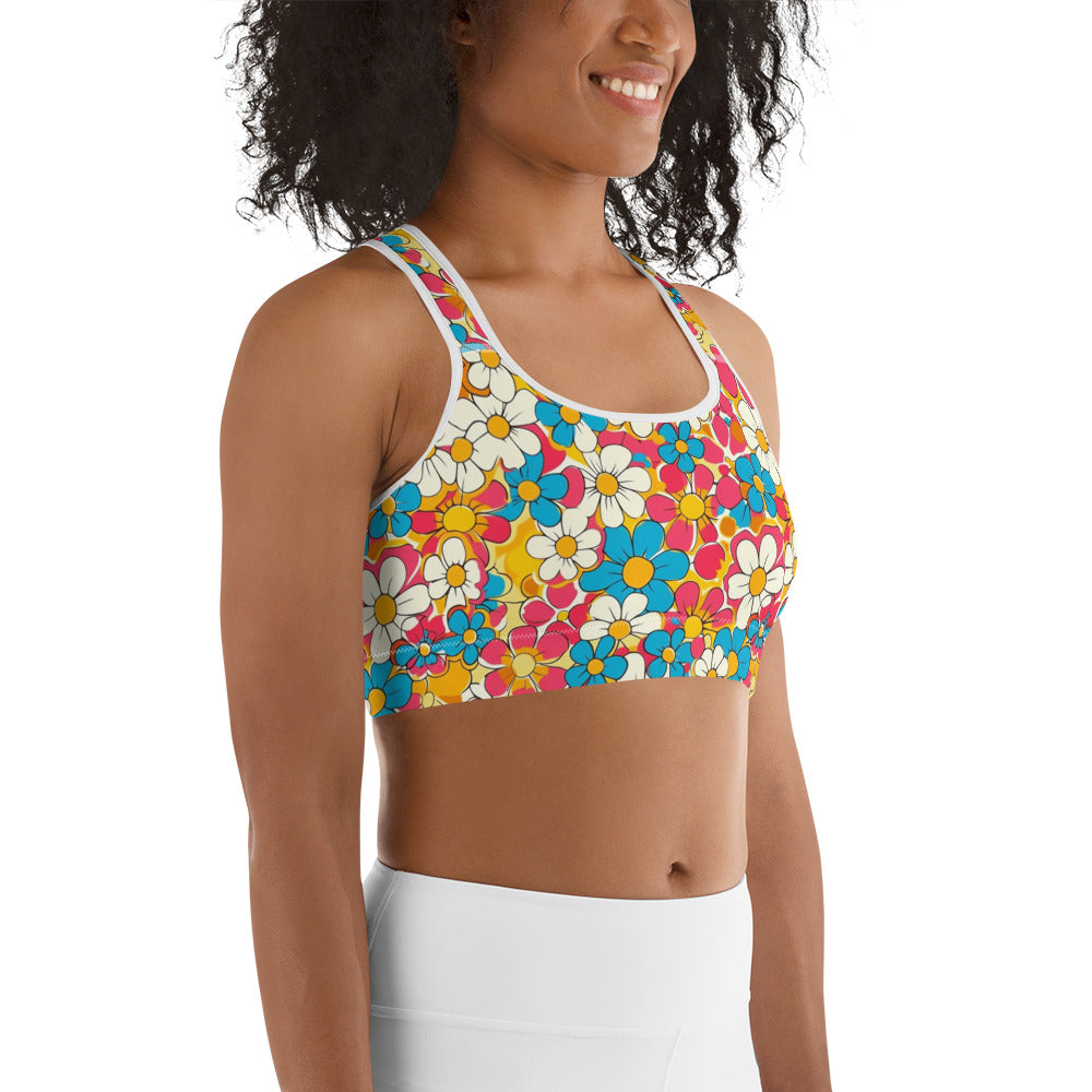 Groovy Floral Print Sports bra