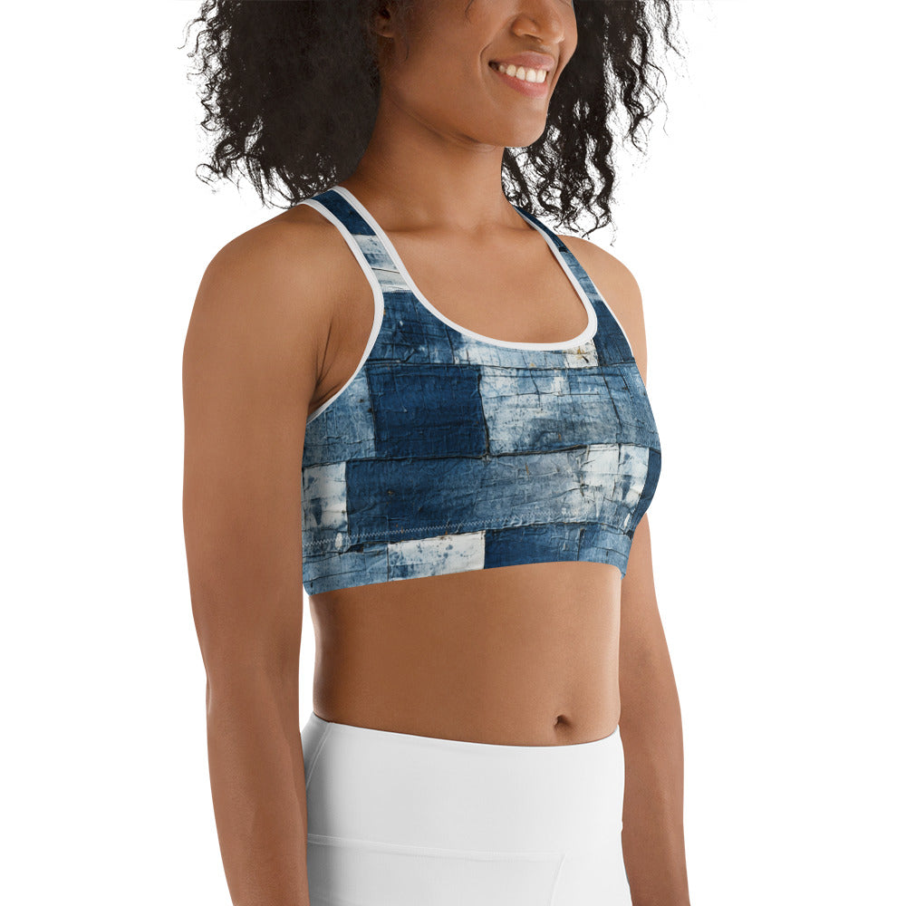 Washed Denim Print Sports bra