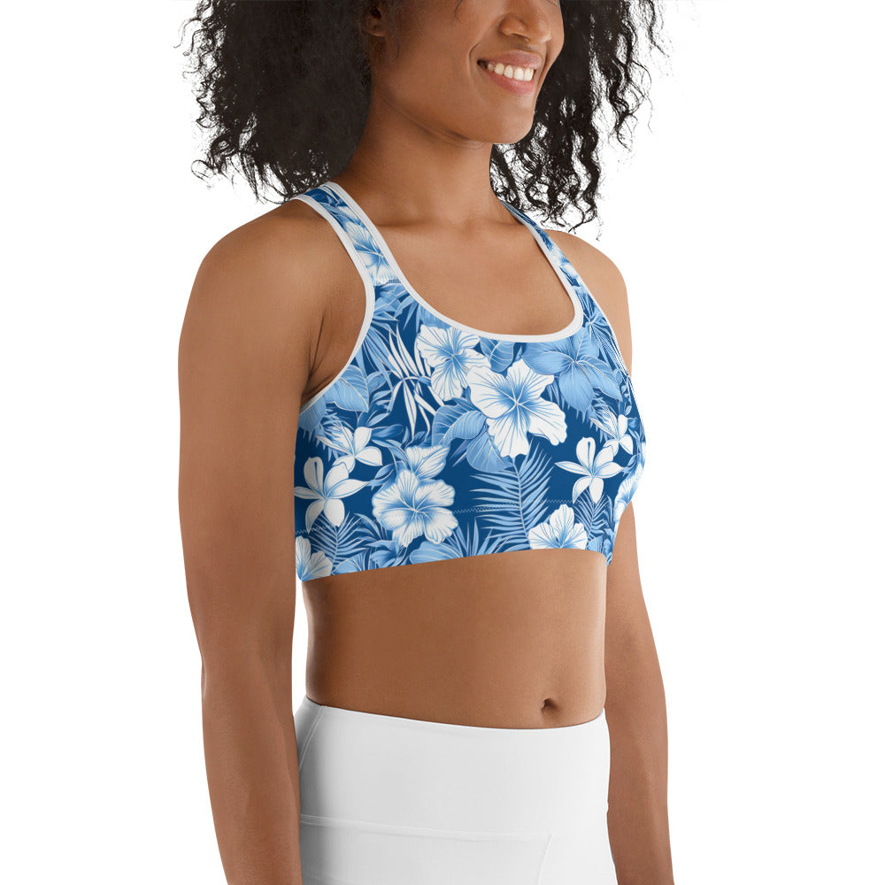 Shades of Blue Hibiscus Floral Printed Sports bra