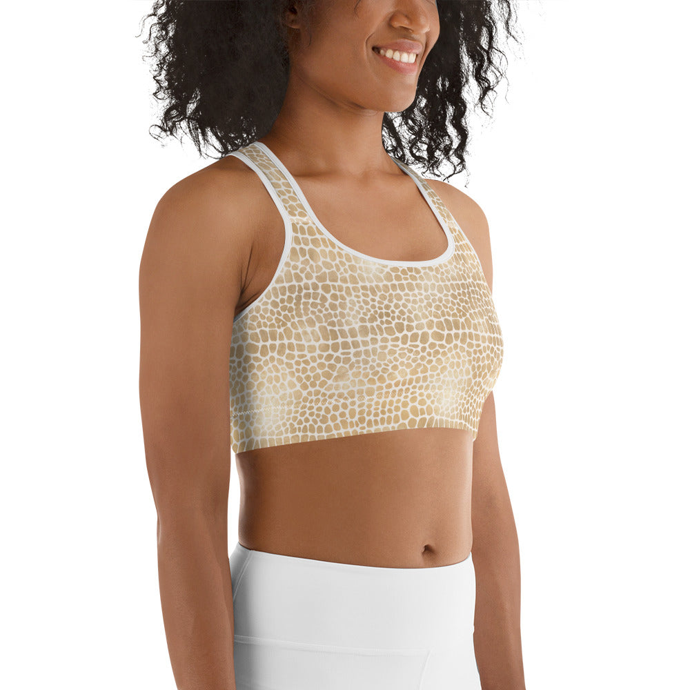 Shimmering Golden Crocodile Skin Printed Sports bra