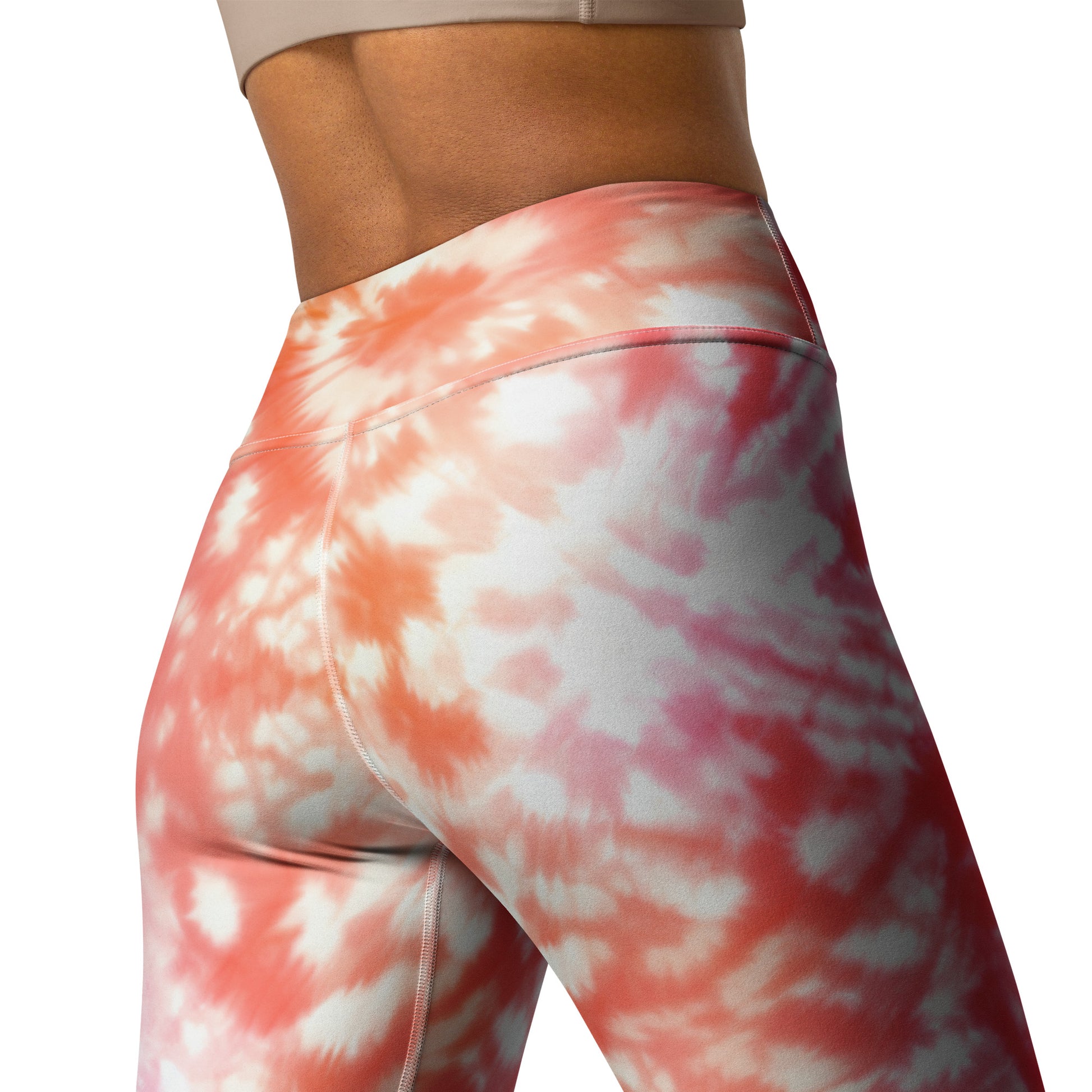 Shades of Red and White Tie Dye Yoga Leggings