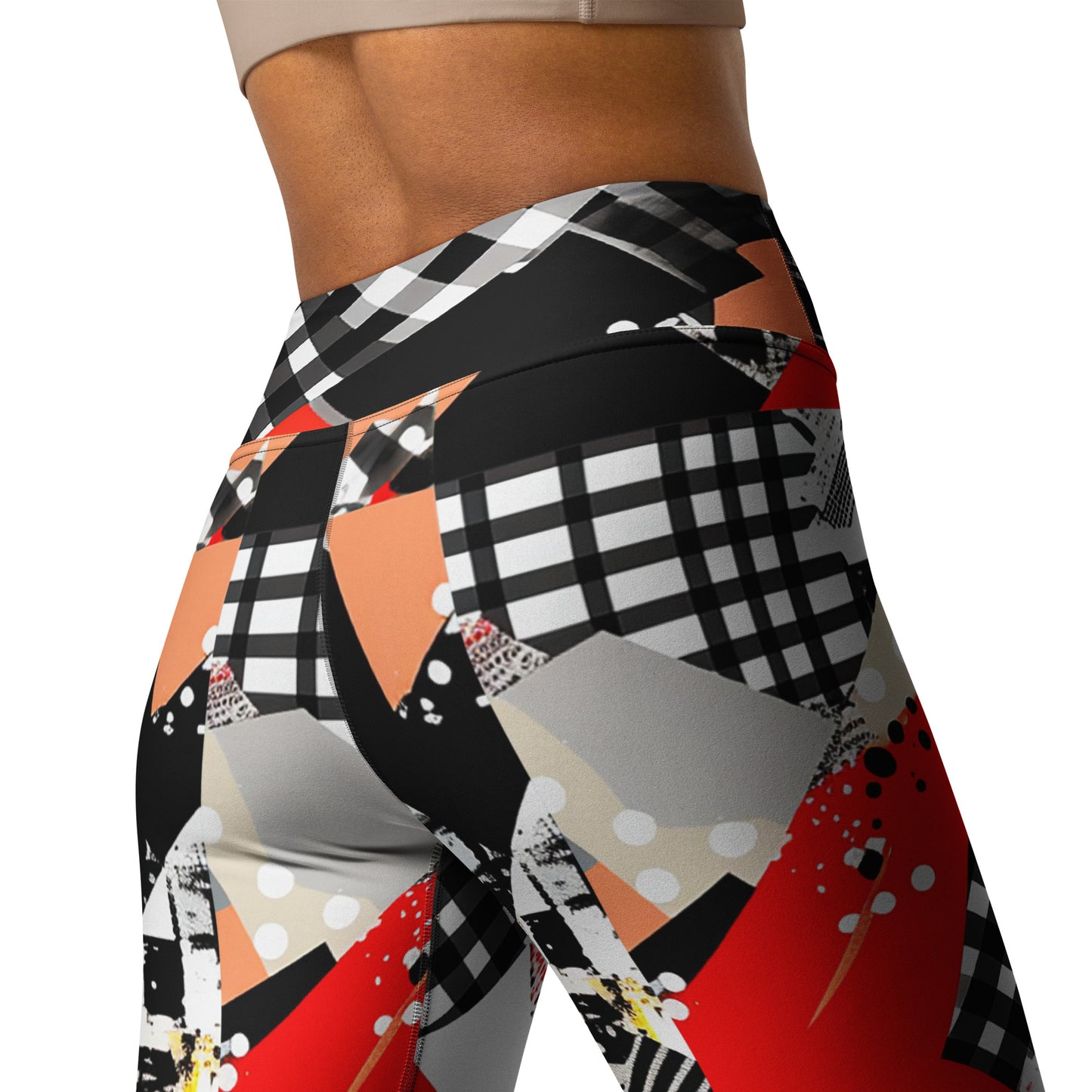 Red & Black Abstract Geometric Pattern Yoga Leggings