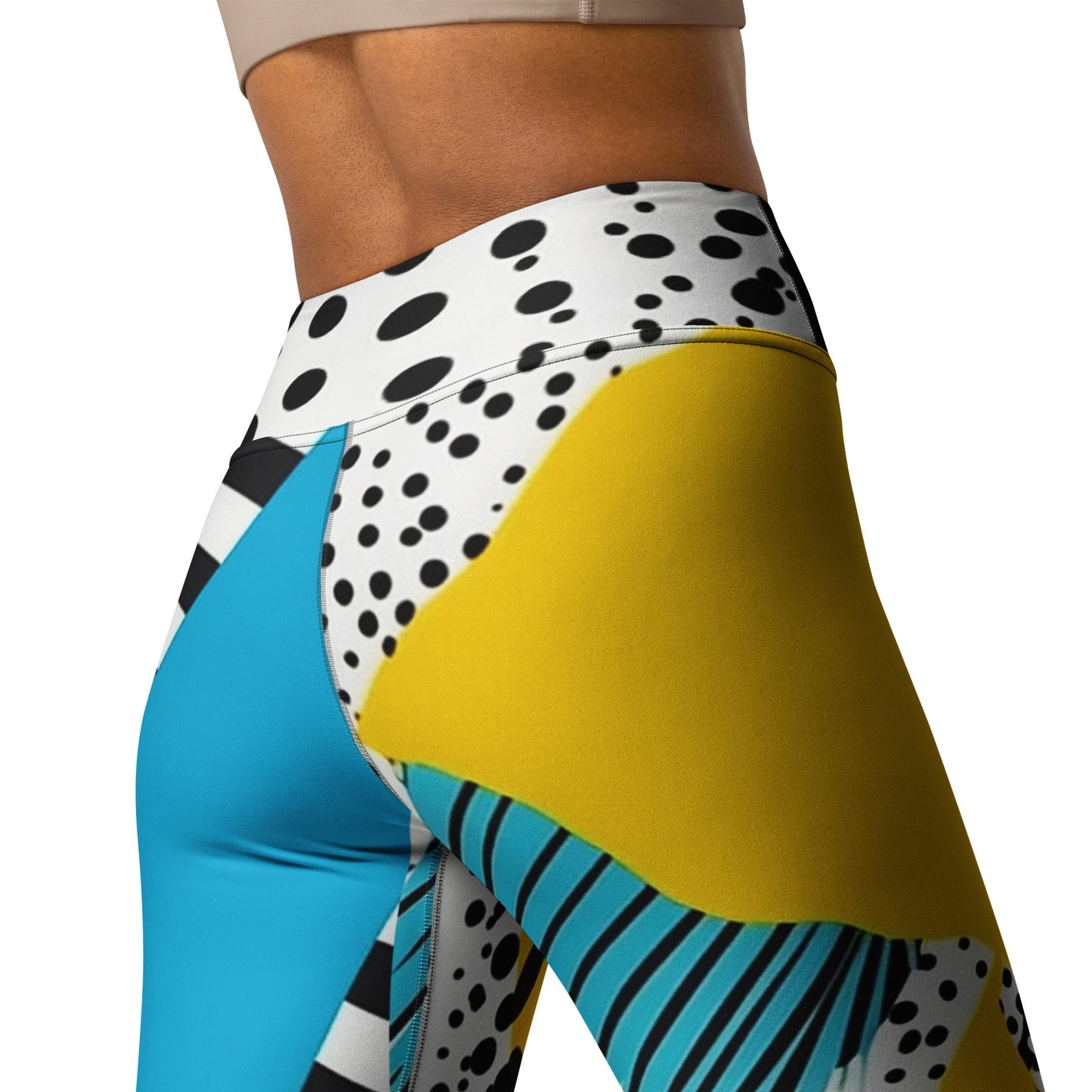 Yellow & Blue Abstract Geometric Pattern Yoga Leggings