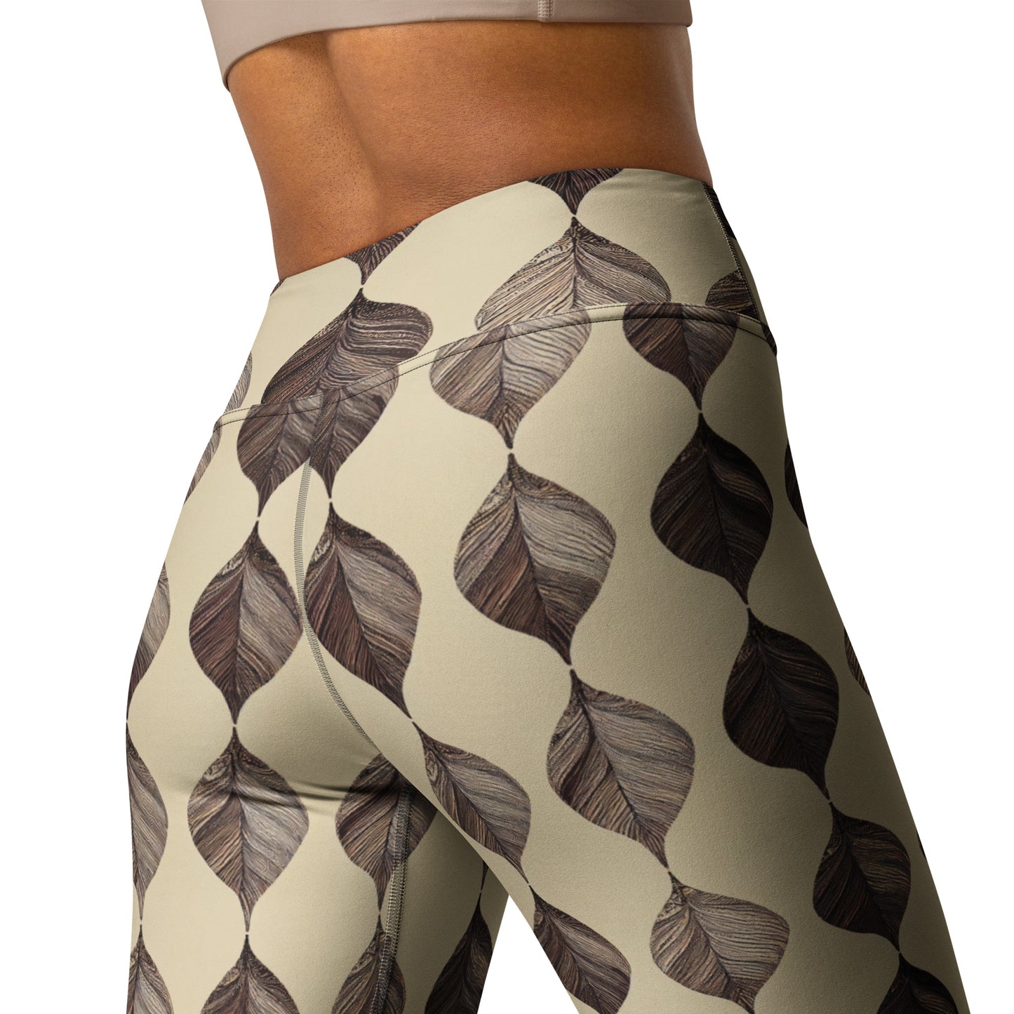 Beige & Brown Geometric Pattern Yoga Leggings