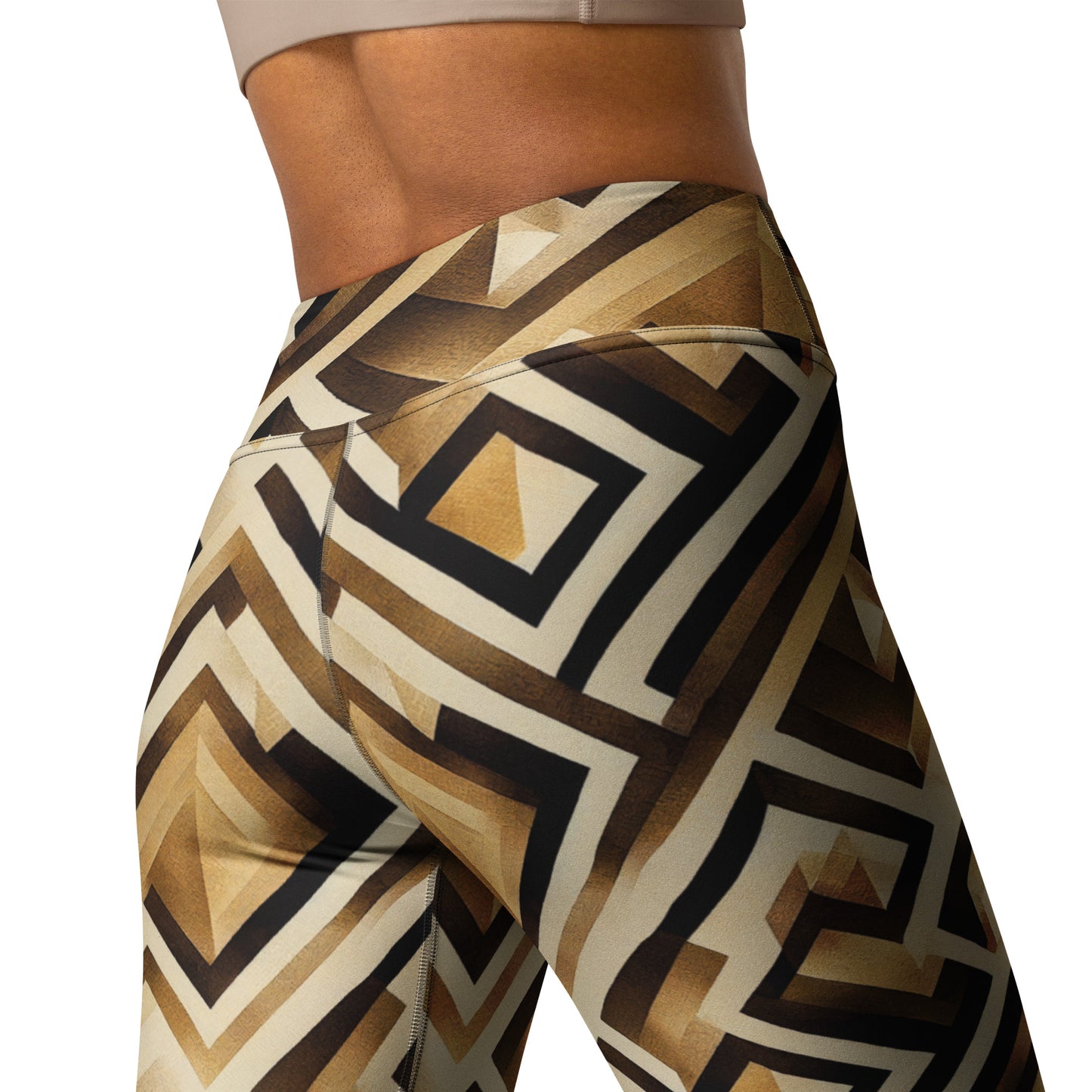 Shades of Brown Geometric Pattern Yoga Leggings