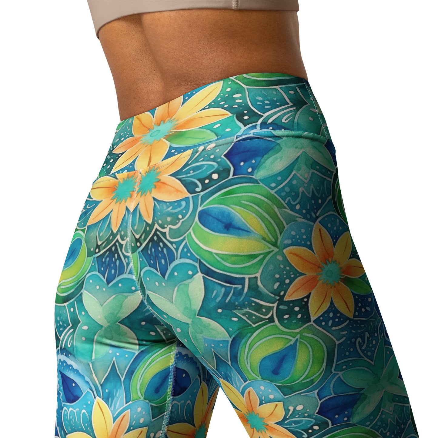 Vibrant Yellow Floral Printed Yoga Leggings