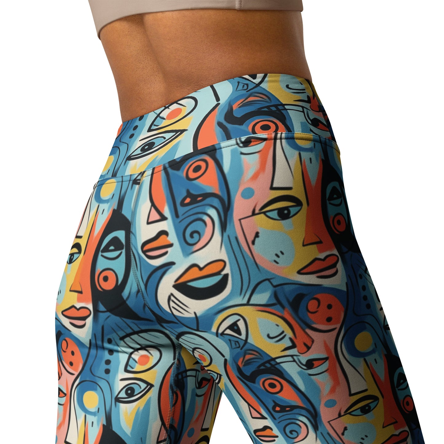 Blue & Yellow Faces Pop Art Printed Yoga Leggings